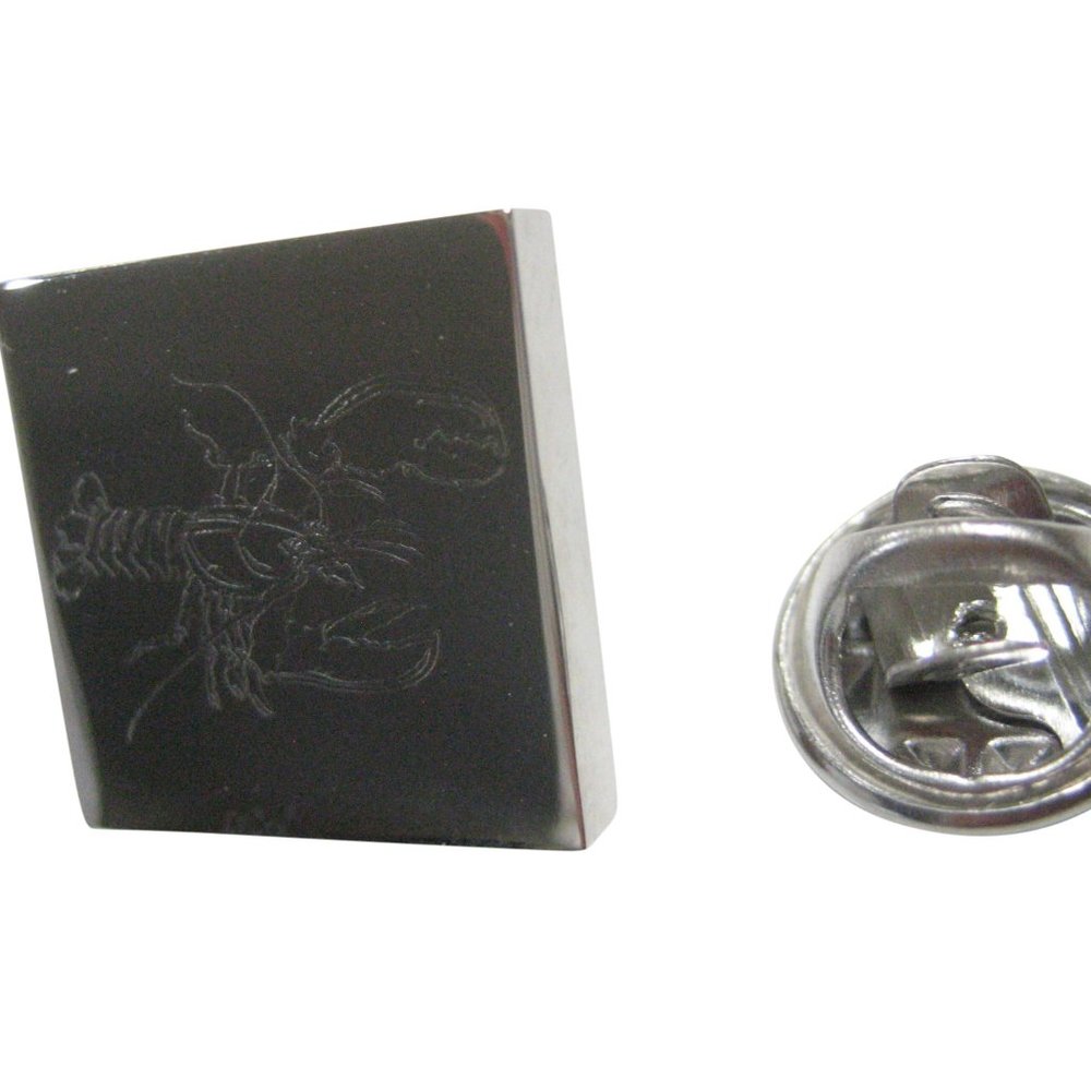 Silver Toned Square Etched Lobster Lapel Pin
